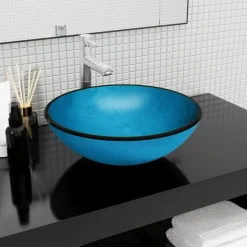 vidaXL Waschbecken Hartglas 42x14 cm Blau