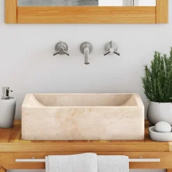 vidaXL Waschbecken 45x30x12 cm Marmor Hochglanz-Creme