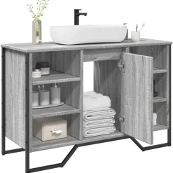 vidaXL Waschbeckenunterschrank Grau Sonoma 91x35x60 cm Holzwerkstoff