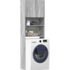 vidaXL Waschmaschinenschrank Grau Sonoma 64x24x190 cm Holzwerkstoff