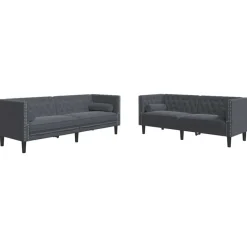 vidaXL Wohnzimmer Couch 2 pcs Dunkelgrau 194 x 74,5 x 70,5 cm Samt