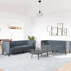 vidaXL Wohnzimmer Couch 2 pcs Dunkelgrau 194 x 74,5 x 70,5 cm Samt