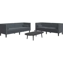 vidaXL Wohnzimmer Couch 2 pcs Dunkelgrau 194 x 74,5 x 70,5 cm Samt