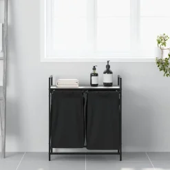 vidaXL Wäschekorb 2 Fächer mit Ablage Grau Sonoma