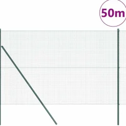 vidaXL Zaunpfosten Grün 50 x 1,5 m (16 x 16 mm Maschen) Stahl und PVC