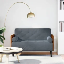vidaXL Zweisitzer-Sofa mit Nackenrollen Dunkelgrau 110 cm Samt