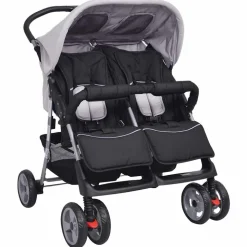 vidaXL Zwillingskinderwagen Stahl Grau und Schwarz