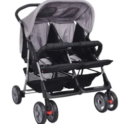 vidaXL Zwillingskinderwagen Stahl Grau und Schwarz