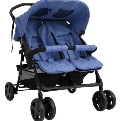 vidaXL Zwillingskinderwagen Marineblau Stahl