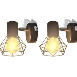 Wandleuchten 2 Stk. LED-Glühlampe Industrie-Stil Drahtschirm Schwarz