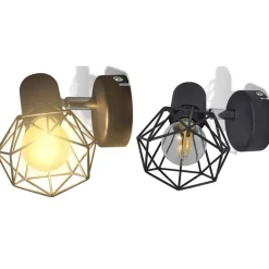 Wandleuchten 2 Stk. LED-Glühlampe Industrie-Stil Drahtschirm Schwarz