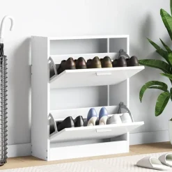 Weißer Holz-Schuhschrank mit 2 Schuhkippern